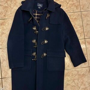 Brooks Brothers All Wool Navy Blue Men's Duffle Toggle Coat Plaid Lining